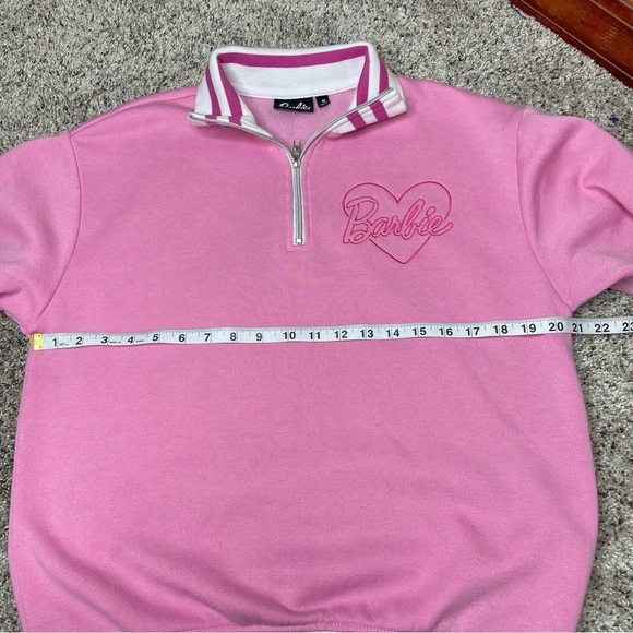 Barbie Pink Embroidered Varsity Tracksuit Fleece Quarter Zip Sweatshirt Medium - Picture 7 of 9